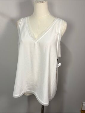 Halogen Women's White Sleeveless Tank Top Raw Hem Trim Size 1 NWT Classic Preppy